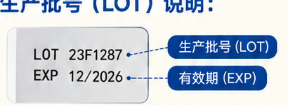 LOT生产批号与EXP有效期示意
